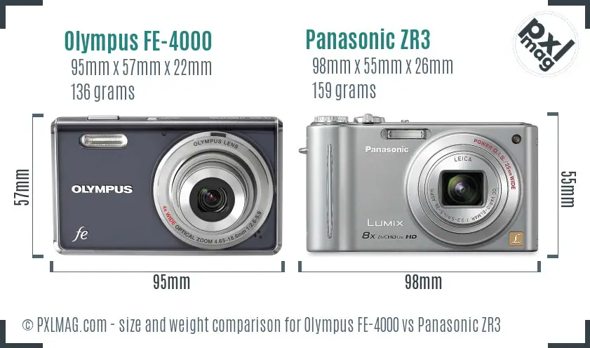 Olympus FE-4000 vs Panasonic ZR3 size comparison