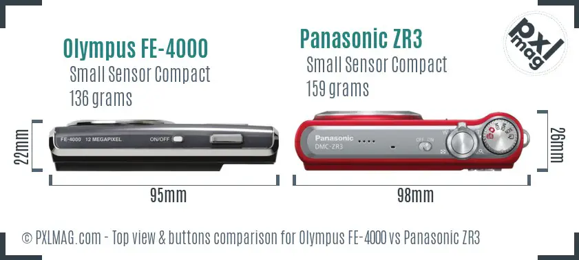 Olympus FE-4000 vs Panasonic ZR3 top view buttons comparison