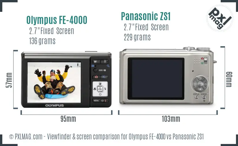 Olympus FE-4000 vs Panasonic ZS1 Screen and Viewfinder comparison