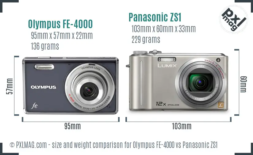 Olympus FE-4000 vs Panasonic ZS1 size comparison
