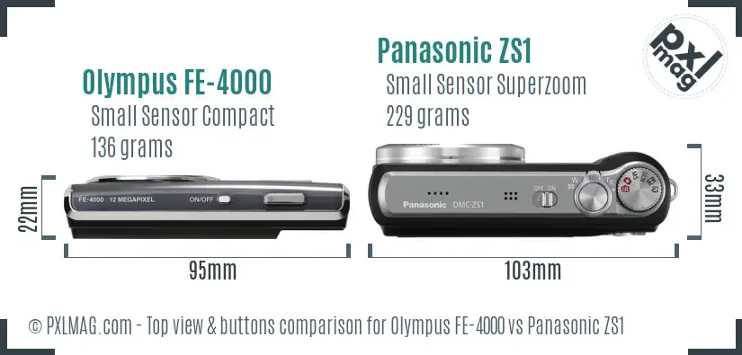 Olympus FE-4000 vs Panasonic ZS1 top view buttons comparison