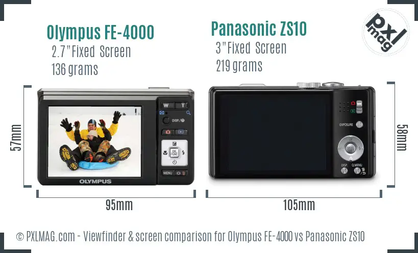 Olympus FE-4000 vs Panasonic ZS10 Screen and Viewfinder comparison