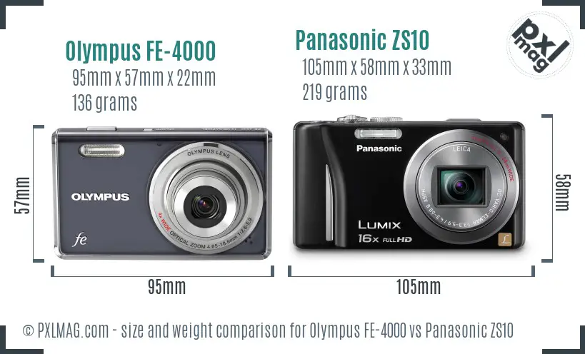 Olympus FE-4000 vs Panasonic ZS10 size comparison