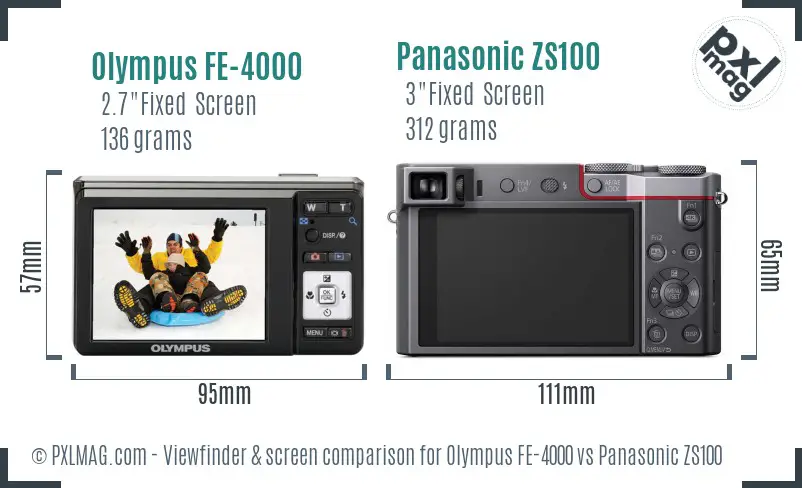 Olympus FE-4000 vs Panasonic ZS100 Screen and Viewfinder comparison
