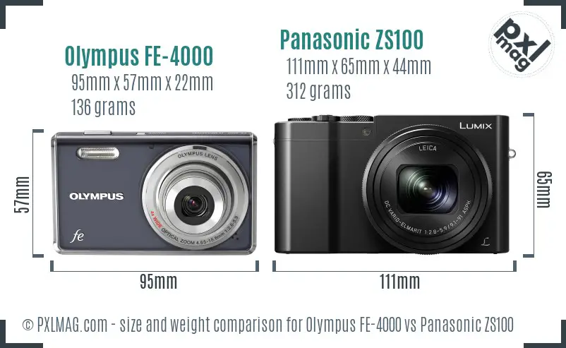 Olympus FE-4000 vs Panasonic ZS100 size comparison