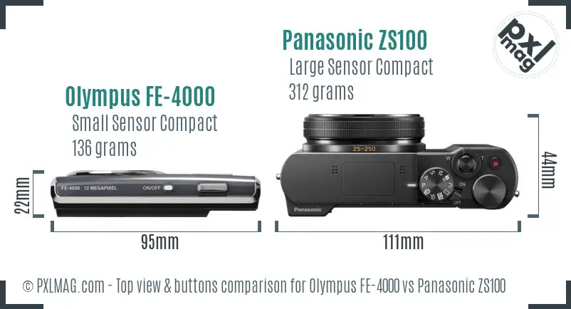 Olympus FE-4000 vs Panasonic ZS100 top view buttons comparison