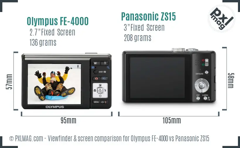 Olympus FE-4000 vs Panasonic ZS15 Screen and Viewfinder comparison