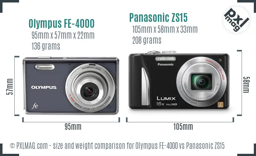 Olympus FE-4000 vs Panasonic ZS15 size comparison