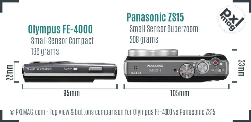 Olympus FE-4000 vs Panasonic ZS15 top view buttons comparison