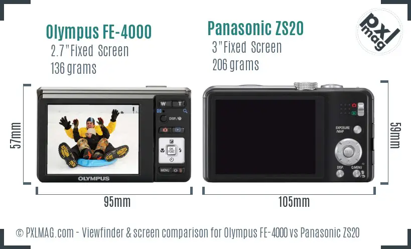 Olympus FE-4000 vs Panasonic ZS20 Screen and Viewfinder comparison