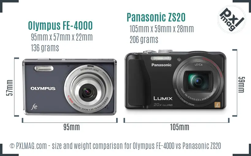 Olympus FE-4000 vs Panasonic ZS20 size comparison