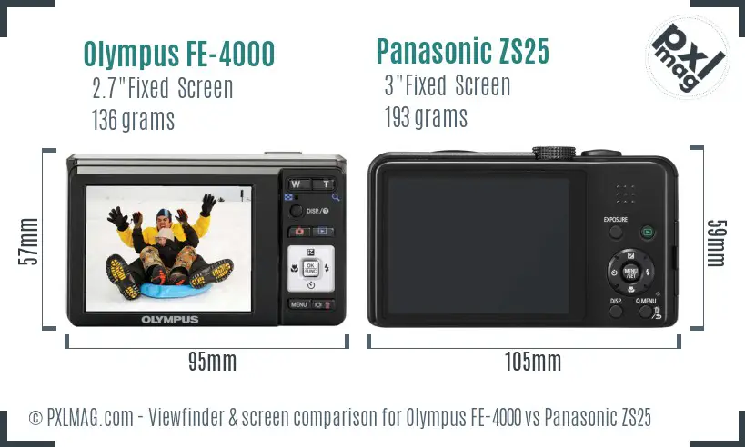 Olympus FE-4000 vs Panasonic ZS25 Screen and Viewfinder comparison