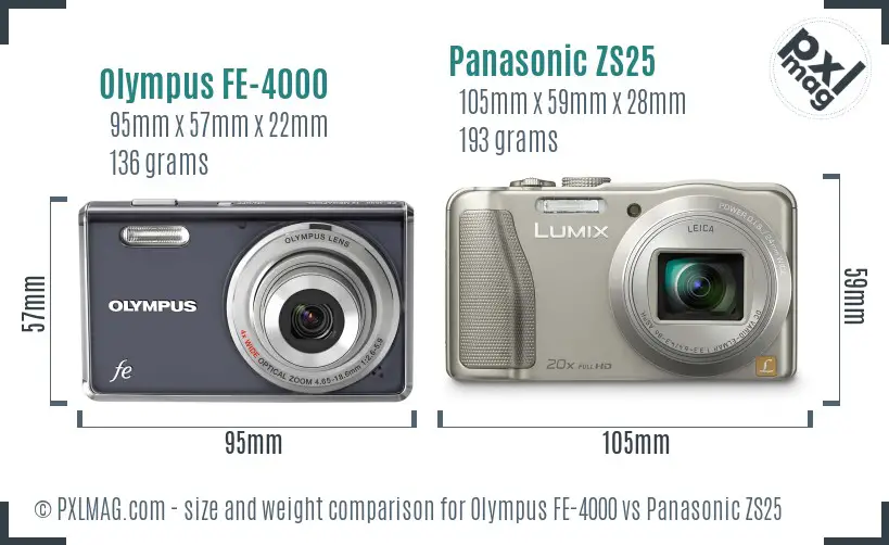 Olympus FE-4000 vs Panasonic ZS25 size comparison