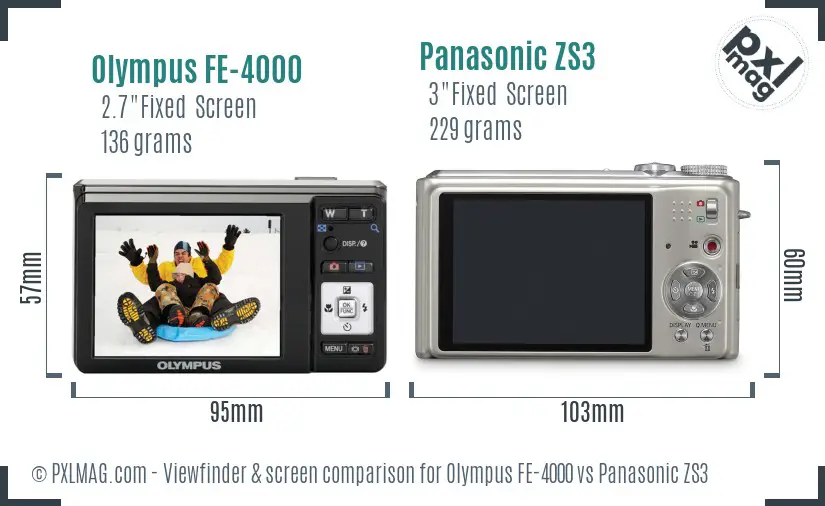 Olympus FE-4000 vs Panasonic ZS3 Screen and Viewfinder comparison