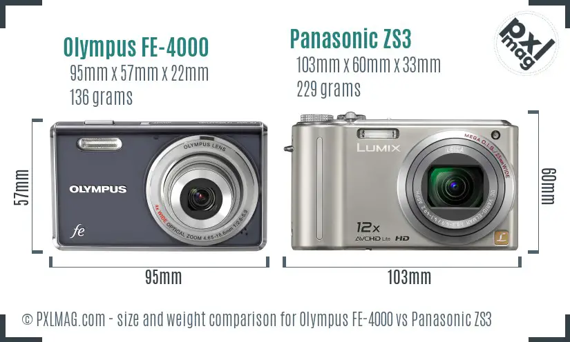 Olympus FE-4000 vs Panasonic ZS3 size comparison