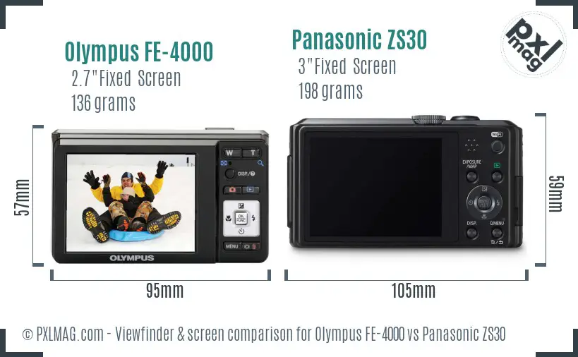 Olympus FE-4000 vs Panasonic ZS30 Screen and Viewfinder comparison