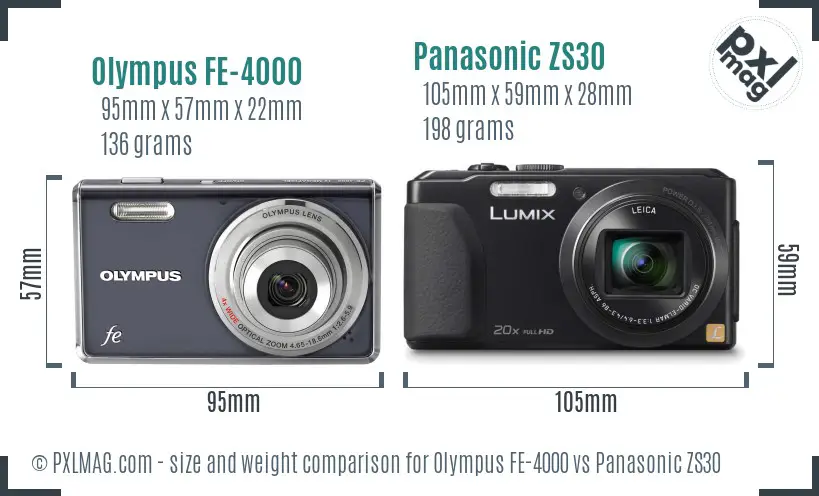 Olympus FE-4000 vs Panasonic ZS30 size comparison