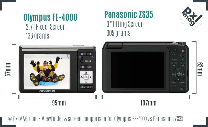 Olympus FE-4000 vs Panasonic ZS35 Screen and Viewfinder comparison