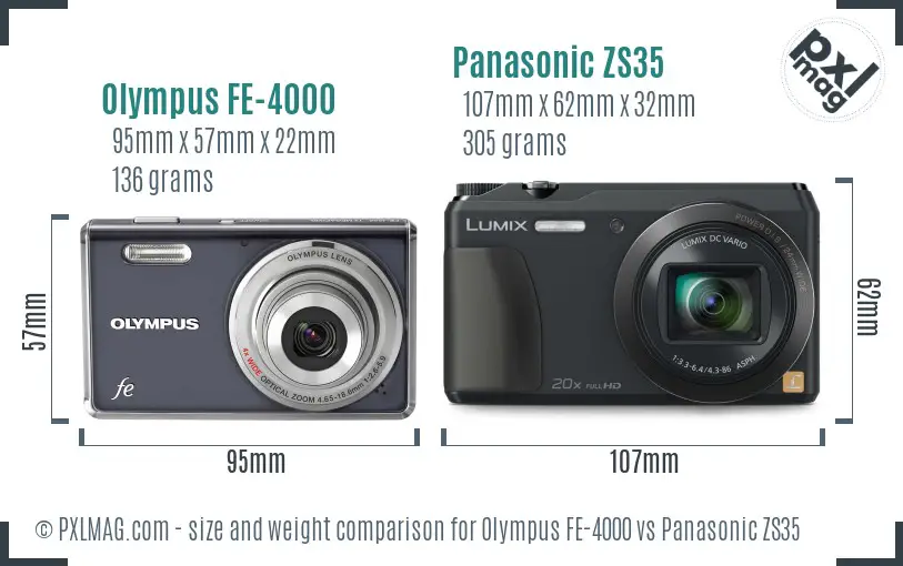 Olympus FE-4000 vs Panasonic ZS35 size comparison