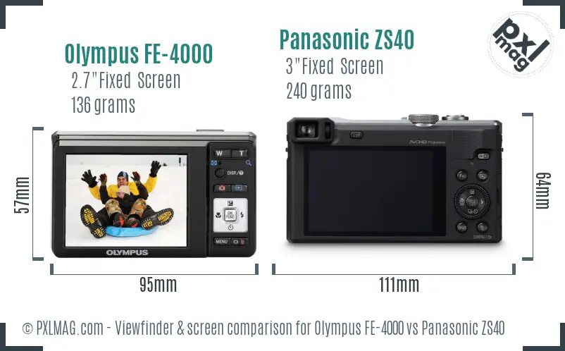 Olympus FE-4000 vs Panasonic ZS40 Screen and Viewfinder comparison