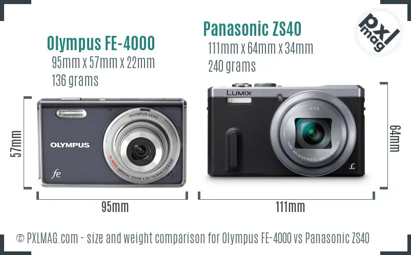 Olympus FE-4000 vs Panasonic ZS40 size comparison