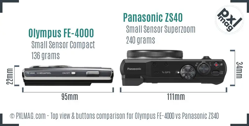 Olympus FE-4000 vs Panasonic ZS40 top view buttons comparison