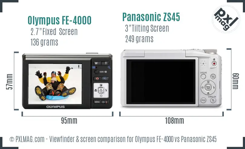 Olympus FE-4000 vs Panasonic ZS45 Screen and Viewfinder comparison