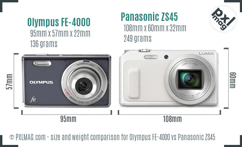 Olympus FE-4000 vs Panasonic ZS45 size comparison