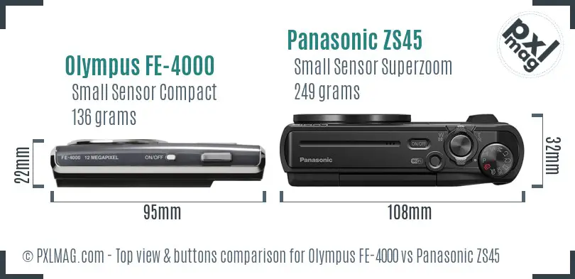 Olympus FE-4000 vs Panasonic ZS45 top view buttons comparison