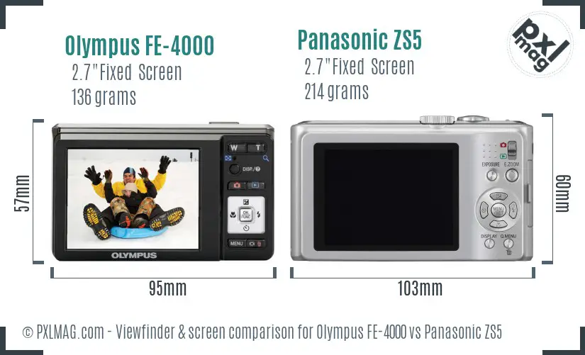 Olympus FE-4000 vs Panasonic ZS5 Screen and Viewfinder comparison