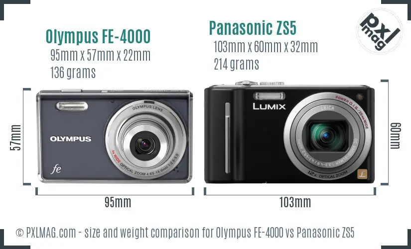 Olympus FE-4000 vs Panasonic ZS5 size comparison