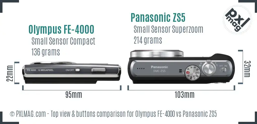 Olympus FE-4000 vs Panasonic ZS5 top view buttons comparison