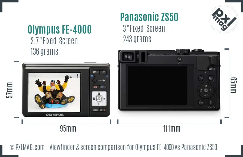 Olympus FE-4000 vs Panasonic ZS50 Screen and Viewfinder comparison