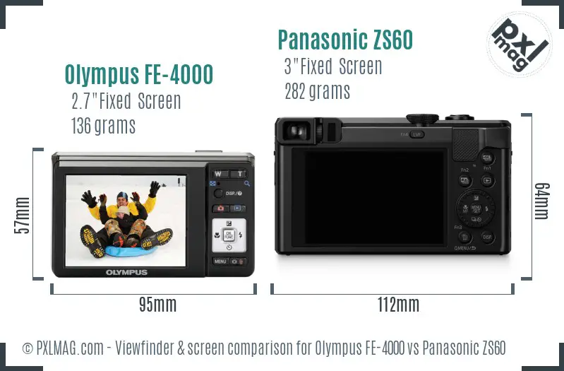 Olympus FE-4000 vs Panasonic ZS60 Screen and Viewfinder comparison