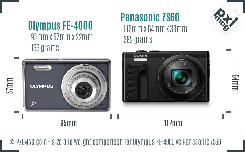 Olympus FE-4000 vs Panasonic ZS60 size comparison