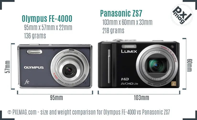 Olympus FE-4000 vs Panasonic ZS7 size comparison