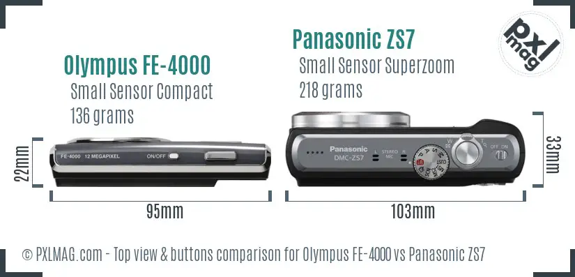 Olympus FE-4000 vs Panasonic ZS7 top view buttons comparison