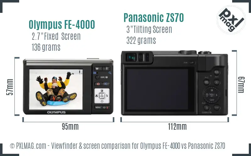 Olympus FE-4000 vs Panasonic ZS70 Screen and Viewfinder comparison