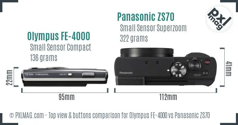 Olympus FE-4000 vs Panasonic ZS70 top view buttons comparison