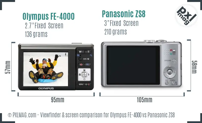 Olympus FE-4000 vs Panasonic ZS8 Screen and Viewfinder comparison
