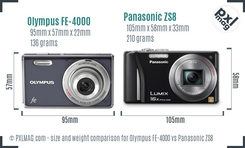 Olympus FE-4000 vs Panasonic ZS8 size comparison
