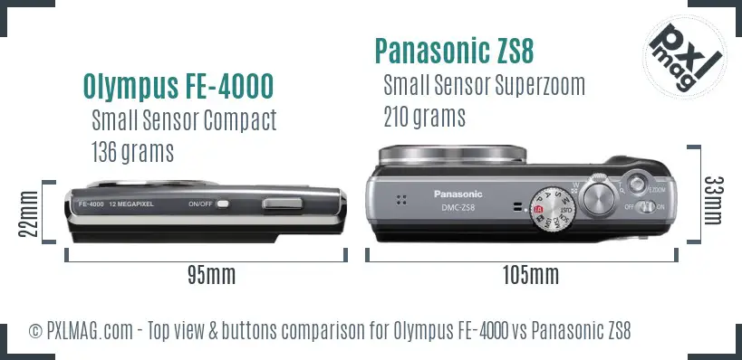 Olympus FE-4000 vs Panasonic ZS8 top view buttons comparison
