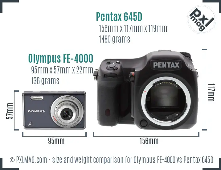 Olympus FE-4000 vs Pentax 645D size comparison