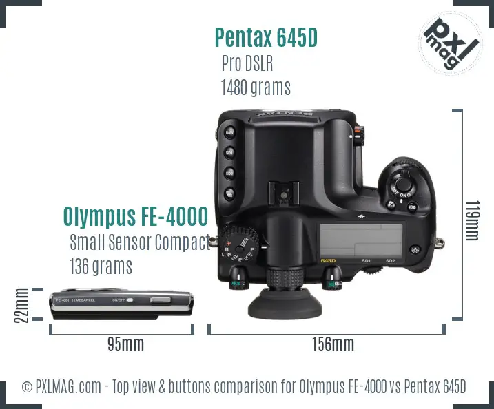 Olympus FE-4000 vs Pentax 645D top view buttons comparison