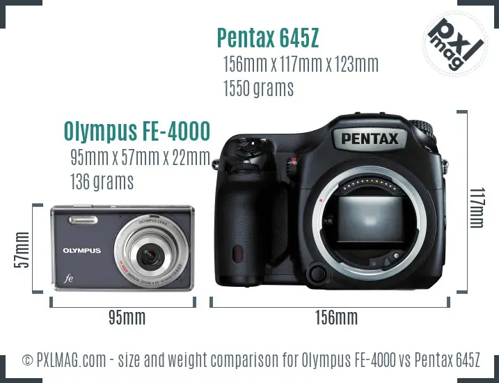 Olympus FE-4000 vs Pentax 645Z size comparison