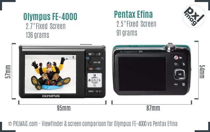 Olympus FE-4000 vs Pentax Efina Screen and Viewfinder comparison