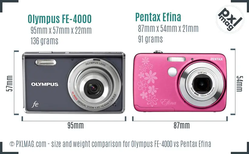 Olympus FE-4000 vs Pentax Efina size comparison