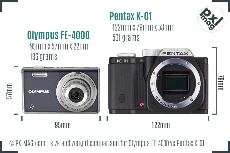 Olympus FE-4000 vs Pentax K-01 size comparison