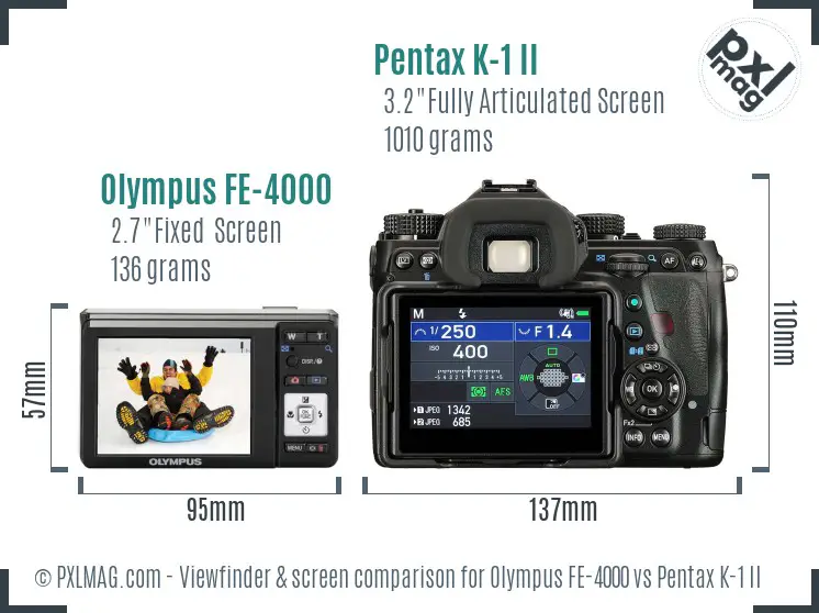 Olympus FE-4000 vs Pentax K-1 II Screen and Viewfinder comparison