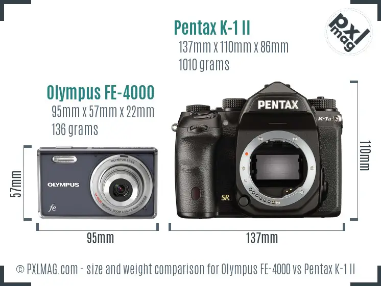Olympus FE-4000 vs Pentax K-1 II size comparison